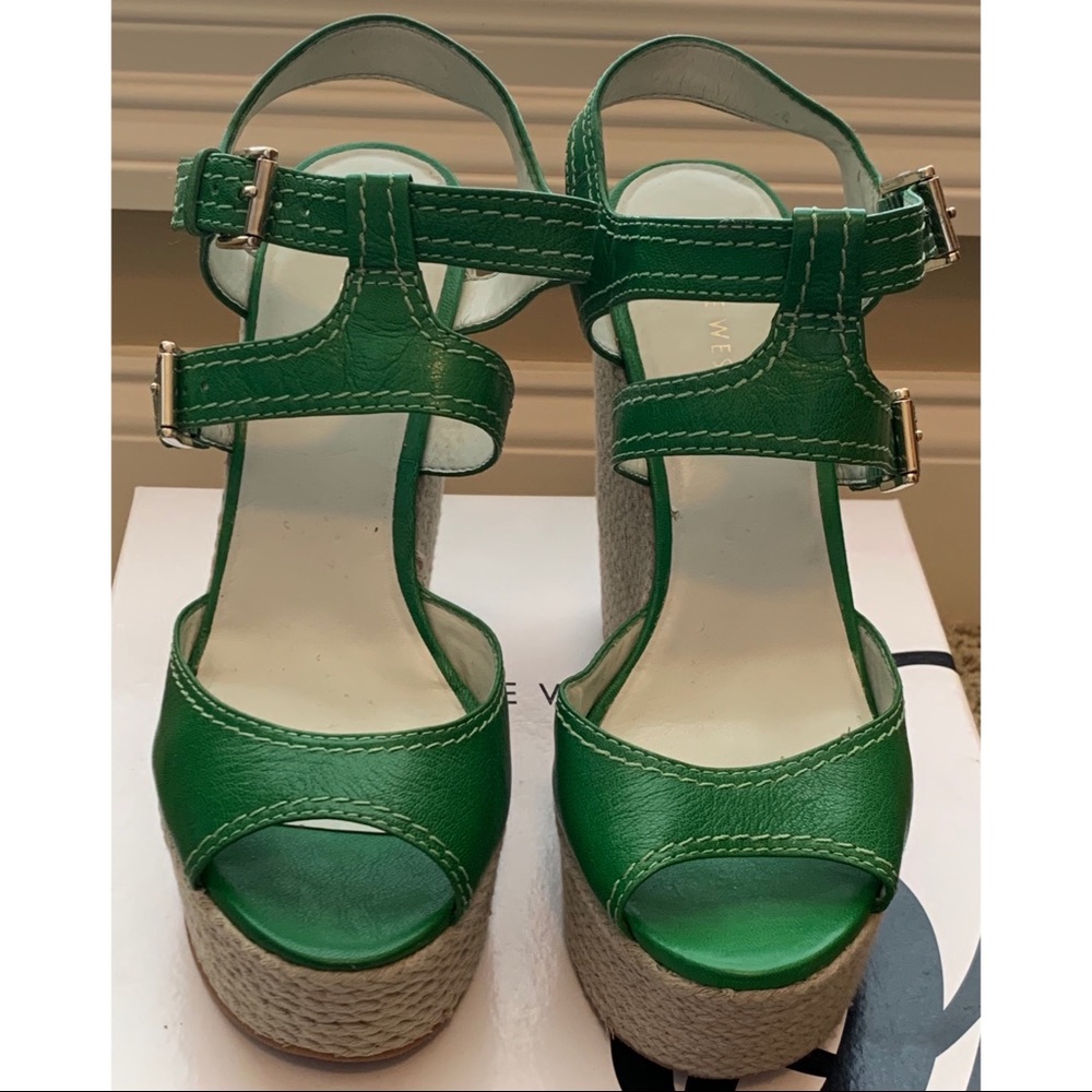 Nine West Green Patent Leather Espadrille Wedge